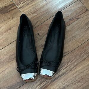 SCHUTZ Black Flats with Silver Cap Toe